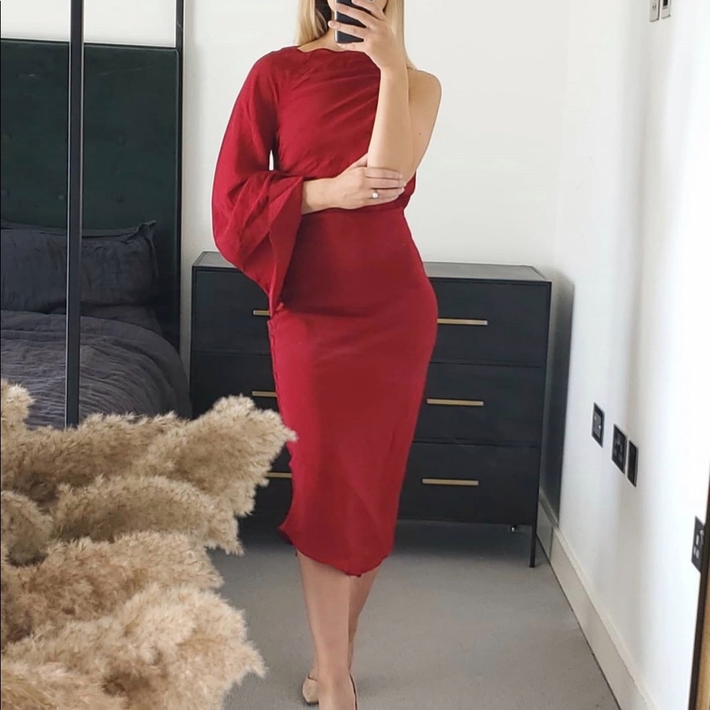 Zara Red One-Shoulder Midi Dress
